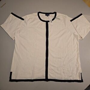 Pendleton Cream Black Trim Cardigan Sweater Knit Button Front Top Plus‎ Size 2XL